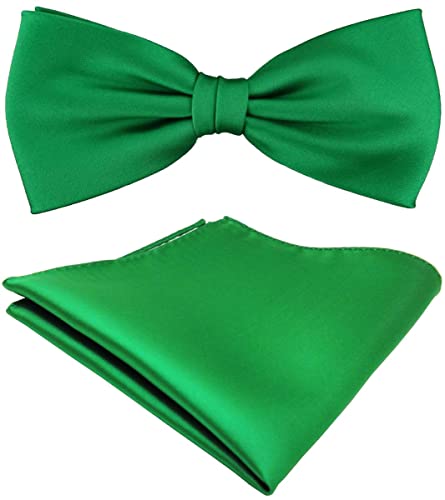 TigerTie Satin Fliege + Einstecktuch in grün leuchtgrün Uni einfarbig + Geschenkbox von TigerTie