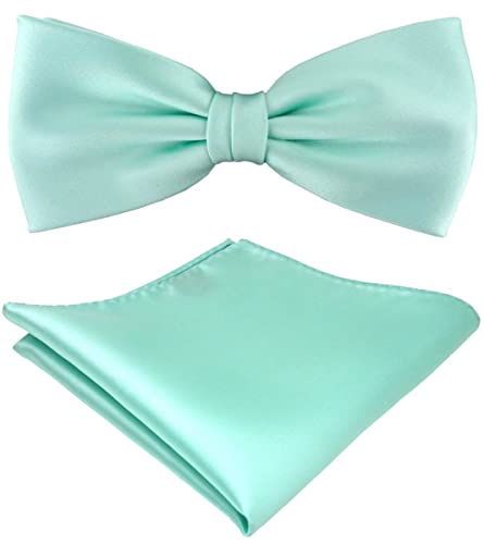TigerTie Satin Fliege + Einstecktuch in helles mint grün Uni einfarbig + Geschenkbox von TigerTie