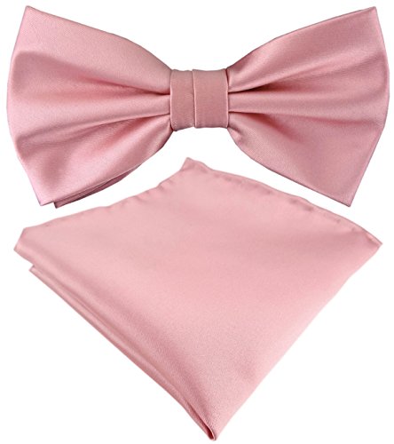 TigerTie Satin Fliege + Einstecktuch in zartrosa Uni einfarbig + Geschenkbox von TigerTie