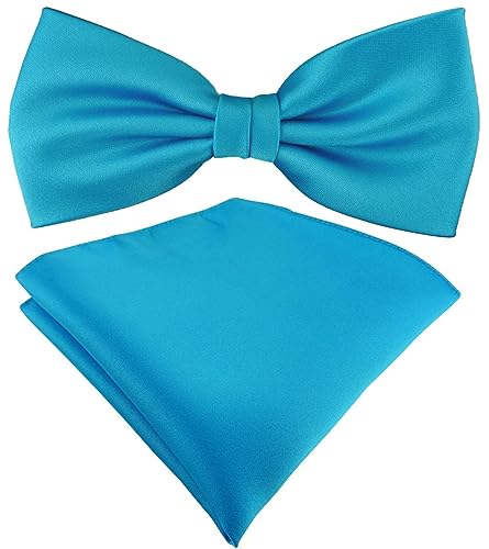 TigerTie Satin Fliege Einstecktuch in türkisblau Uni einfarbig + Aufbewahrungsbox von TigerTie