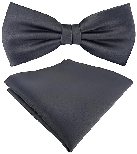 TigerTie Satin Fliege Einstecktuch in anthrazit Uni einfarbig + Aufbewahrungsbox von TigerTie
