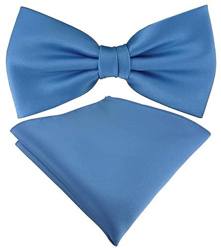 TigerTie Satin Fliege Einstecktuch in azurblau Uni einfarbig + Aufbewahrungsbox von TigerTie