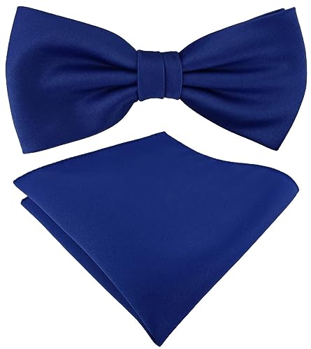 TigerTie Satin Fliege Einstecktuch in dunkelblau Uni einfarbig + Aufbewahrungsbox von TigerTie