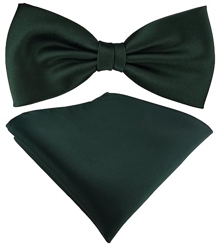 TigerTie Satin Fliege Einstecktuch in dunkelgrün Uni einfarbig + Aufbewahrungsbox von TigerTie
