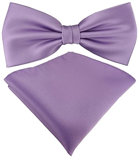 TigerTie Satin Fliege Einstecktuch in dunkles flieder Uni einfarbig + Aufbewahrungsbox von TigerTie