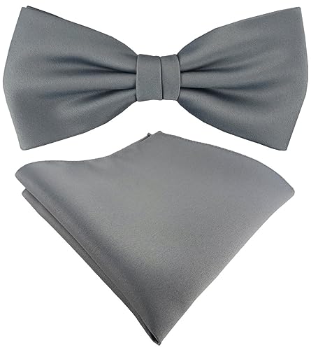 TigerTie Satin Fliege Einstecktuch in grau Uni einfarbig + Aufbewahrungsbox von TigerTie