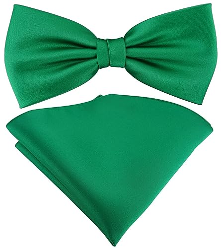 TigerTie Satin Fliege Einstecktuch in grün Uni einfarbig + Aufbewahrungsbox von TigerTie