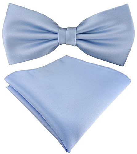 TigerTie Satin Fliege Einstecktuch in hellblau Uni einfarbig + Aufbewahrungsbox von TigerTie