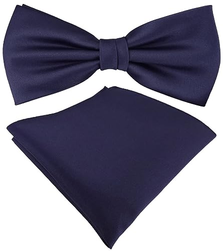 TigerTie Satin Fliege Einstecktuch in marine Uni einfarbig + Aufbewahrungsbox von TigerTie
