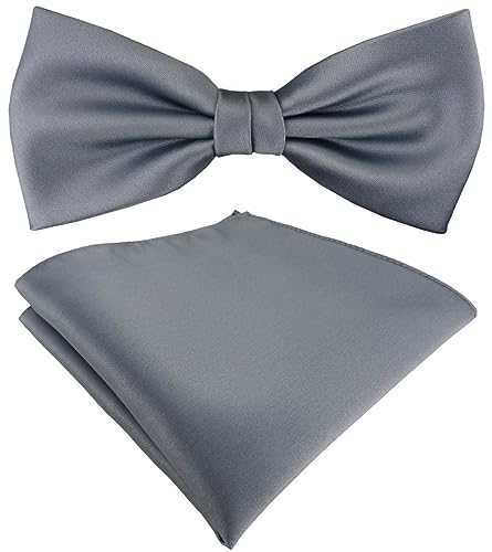 TigerTie Satin Fliege Einstecktuch in silber Uni einfarbig + Aufbewahrungsbox von TigerTie