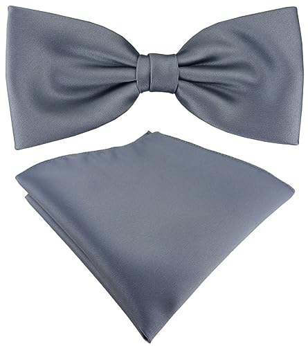 TigerTie Satin Fliege Einstecktuch in silbergrau Uni einfarbig + Aufbewahrungsbox von TigerTie