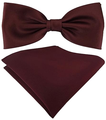 TigerTie Satin Fliege Einstecktuch in weinrot Uni einfarbig + Aufbewahrungsbox von TigerTie