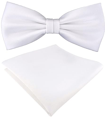 TigerTie Satin Fliege Einstecktuch in weiss Uni einfarbig + Aufbewahrungsbox von TigerTie