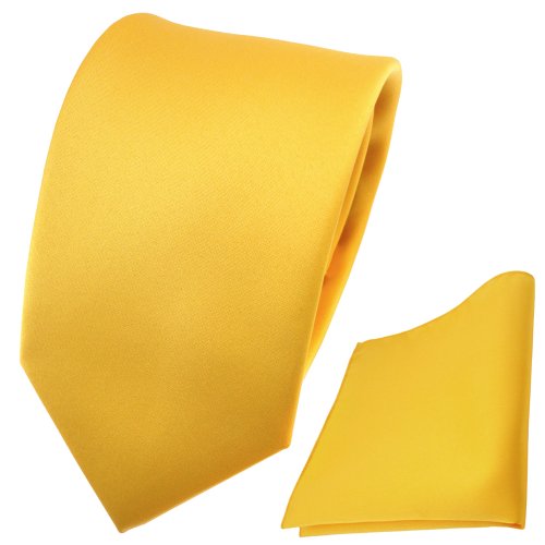 TigerTie - Satin Krawatte + Einstecktuch in gelb maisgelb Uni - Tie Binder von TigerTie