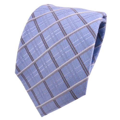 TigerTie Satin Seidenkrawatte in blau hellblau grau silber kariert von TigerTie