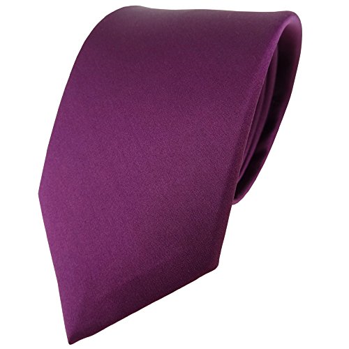 TigerTie Satin Seidenkrawatte in pflaume einfarbig Uni - Krawatte 100% Seide von TigerTie