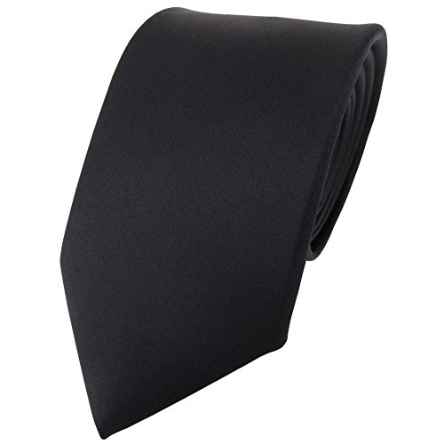 TigerTie Satin Seidenkrawatte in schwarz einfarbig Uni - Krawatte 100% Seide von TigerTie