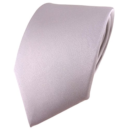 TigerTie Satin Seidenkrawatte in silber grau einfarbig Uni - Krawatte 100% Seide von TigerTie