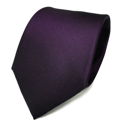 TigerTie Satin Seidenkrawatte lila dunkellila schwarzlila Uni - Krawatte Seide von TigerTie