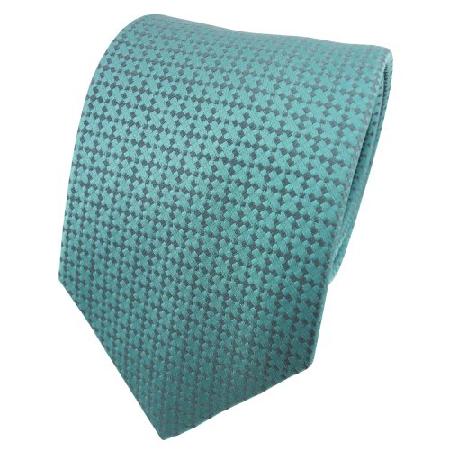 TigerTie Satin Seidenkrawatte türkis türkisblau grau gemustert - Krawatte Seide von TigerTie