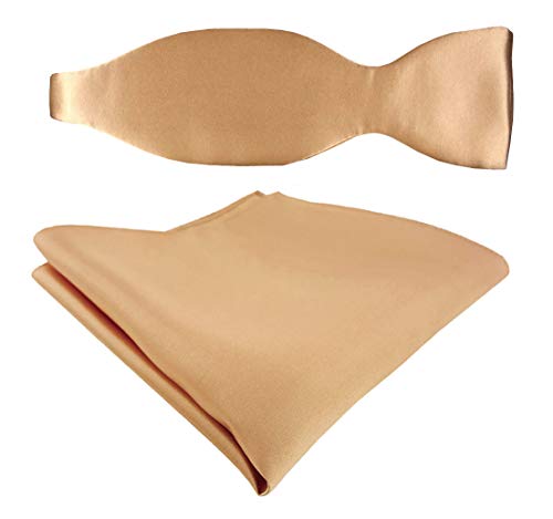 TigerTie - Satin Selbstbinder + Einstecktuch in Uni beige gold bronze - 100% reine Seide von TigerTie
