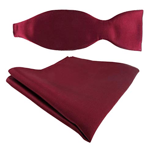 TigerTie - Satin Selbstbinder + Einstecktuch in Uni bordeaux - 100% reine Seide von TigerTie