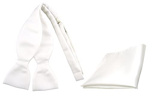 TigerTie - Satin Selbstbinder + Einstecktuch in Uni creme weiss - 100% reine Seide von TigerTie