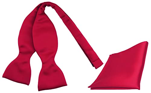 TigerTie - Satin Selbstbinder + Einstecktuch in Uni rot - 100% reine Seide von TigerTie