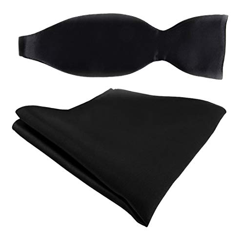 TigerTie - Satin Selbstbinder + Einstecktuch in Uni schwarz - 100% reine Seide von TigerTie