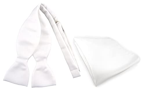 TigerTie - Satin Selbstbinder + Einstecktuch in Uni weiss - 100% reine Seide von TigerTie