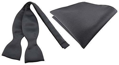 TigerTie Satin Selbstbinder Fliege + Einstecktuch in anthrazit grau dunkelgrau Uni einfarbig von TigerTie