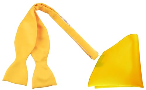 TigerTie Satin Selbstbinder Fliege + Einstecktuch in gelb sonnengelb Uni einfarbig von TigerTie