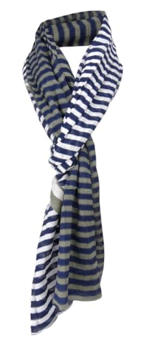 TigerTie Schal in blau dunkelblau marine braun gestreift mit Anker als Motiv - Tuchgröße 180 x 50 cm - 100% Baumwolle von TigerTie