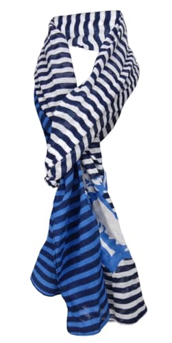 TigerTie Schal in blau dunkelblau marine weiß gestreift mit Anker als Motiv - Tuchgröße 180 x 50 cm - 100% Baumwolle von TigerTie