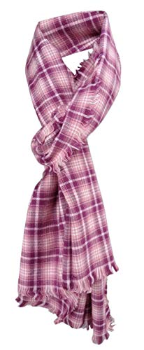TigerTie Schal in lila beere altrosa weiß kariert mit kleinen Fransen - Gr. 180 x 50 cm von TigerTie
