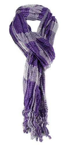 TigerTie Schal in lila silber kariert mit Fransen - 180 cm x 50 cm - Tuch Baumwolle von TigerTie