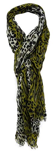 TigerTie Schal in oliv schwarz creme gemustert mit Fransen Gr. 180 x 50 cm von TigerTie