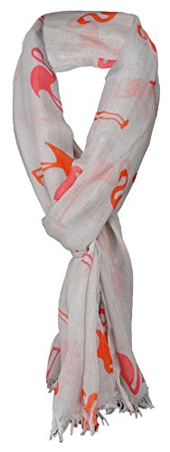 TigerTie Schal in orange rot grau - Motiv Flamingo - 100% Modal - Gr. 180 x 70 cm von TigerTie