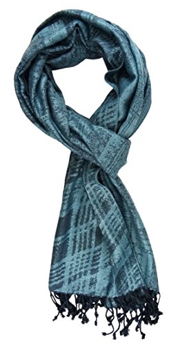 TigerTie Schal in petrol dunkles türkis gemustert mit Fransen - Größe 190 x 70 cm von TigerTie