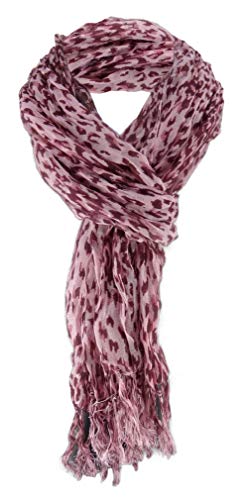 TigerTie Schal in rosa bordeaux Tierfell gemustert mit Fransen - Schalgröße 180 x 50 cm von TigerTie