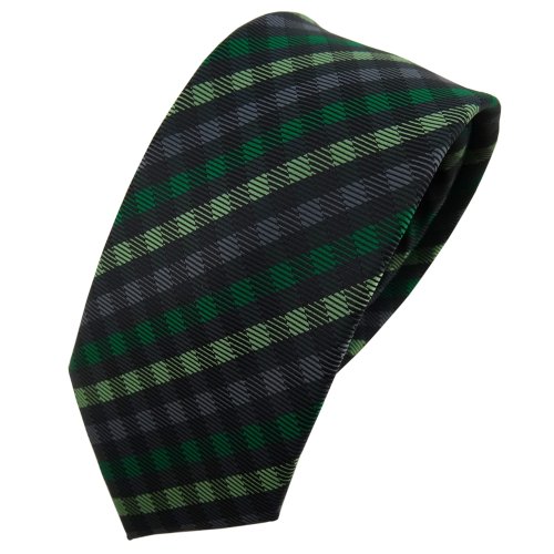 TigerTie Schmale Designer Krawatte grün anthrazit schwarz kariert - Schlips Tie von TigerTie
