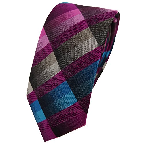 TigerTie Schmale Designer Krawatte lila rosa petrol türkis beige braun kariert - Binder Tie von TigerTie