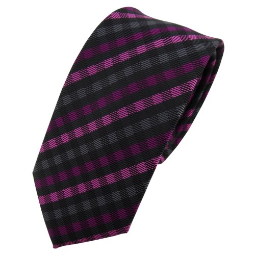 TigerTie Schmale Designer Krawatte magenta anthrazit schwarz kariert - Schlips Tie von TigerTie