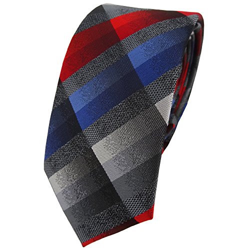 TigerTie Schmale Designer Krawatte rot blau anthrazit silber grau kariert TigerTie Schmale Designer Krawatte rot blau anthrazit silber grau kariert von TigerTie