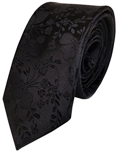 TigerTie Schmale Designer Krawatte schwarz mit Blumenmuster reine Seide/Silk von TigerTie