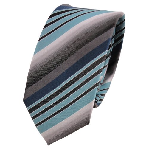TigerTie Schmale Designer Seidenkrawatte türkis petrol grau anthrazit gestreift - Krawatte Seide TigerTie Schmale Designer Seidenkrawatte türkis petrol grau anthrazit gestreift - Krawatte Seide von TigerTie