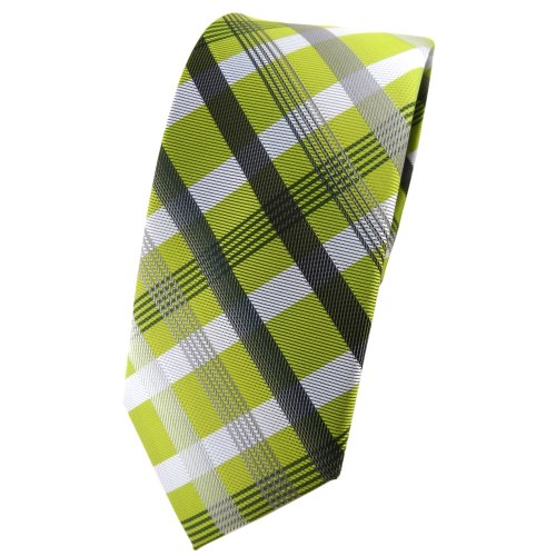 TigerTie Schmale Krawatte grün hellgrün silber grau anthrazit kariert - Tie Binder von TigerTie