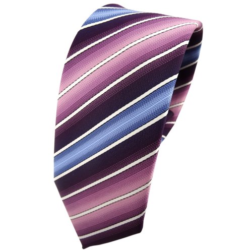 TigerTie - schmale Designer Krawatte in lila dunkellila rosa blau creme gestreift von TigerTie