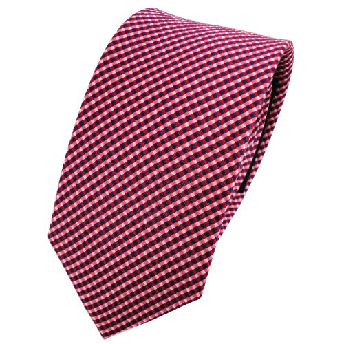 TigerTie Schmale Seidenkrawatte rot blau lachs silber gepunktet - Krawatte Seide Tie von TigerTie
