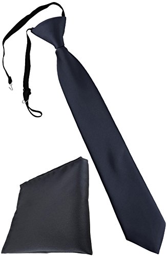 TigerTie Security Sicherheits Krawatte + Einstecktuch in anthrazit Uni einfarbig - vorgebunden mit Gummizug von TigerTie